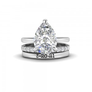 4 Ct Pear Moissanite & .24 Ctw Diamond Hidden Halo Personalized Engagement Ring Stack